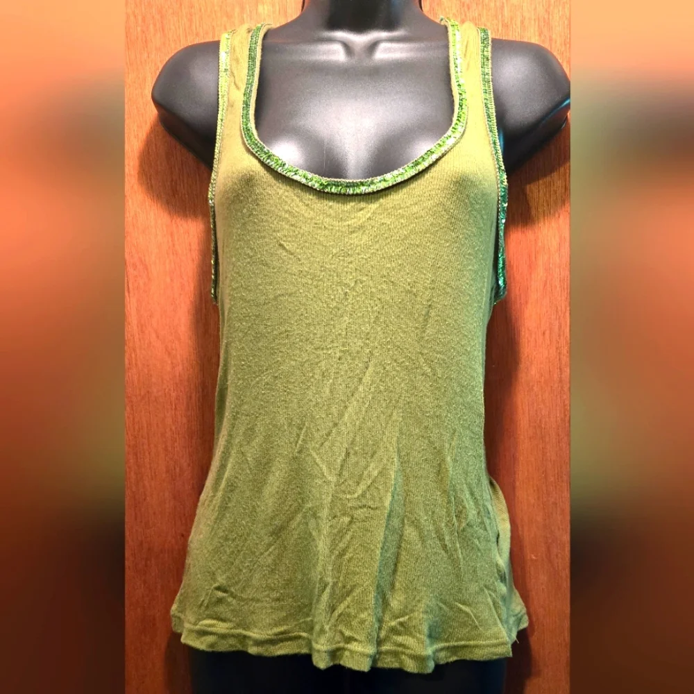 Metro 7 olive green sequin lined tank top szM - Picture 1 of 6